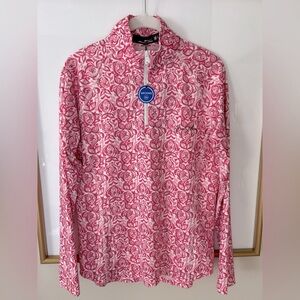 Ralph Lauren RLX Golf Pink Fish Quarter-Zip Jersey Pullover Size S NWT